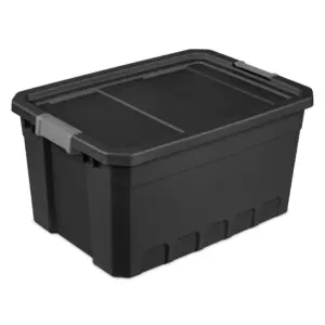 Sterilite 19 Gallon Stacker Tote | Durable Plastic Bin with Latch Lid | Black | 19 gal | 1
