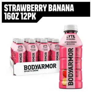 BODYARMOR Lyte Strawberry Banana Electrolyte Sports Drink | 16 fl Ounce | 12 Pack Bottles