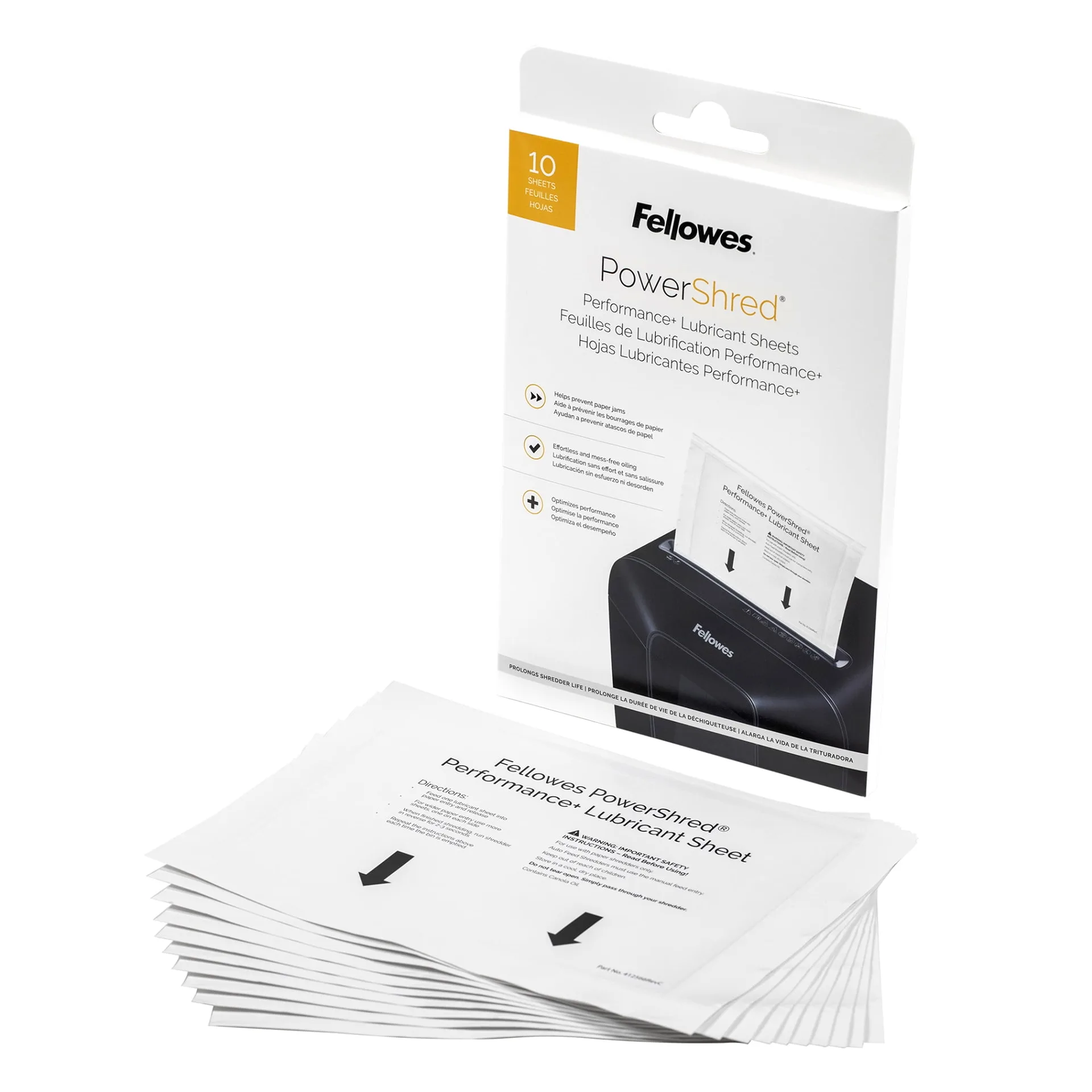 Fellowes Powershred Performance+ Lubricant Sheets | 6 x 8-1/2 | Pack Of 10 Sheets
