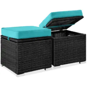 Best Choice Products Set of 2 Wicker Ottomans | Multipurpose Furniture w/ Removable Cushions | Black/Teal