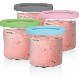 4 Pack,Creami Pints and Lids for Ninja | Creamy Icecream Containers Cups Jars Tubs Canisters Set | Smoothie Pot Compatible with NC299AMZ and NC300s Series Creamer Ice Cream Maker Machine Accessories
