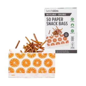 Lunchskins Recyclable and Sealable Food Storage Snack Bags | Orange Design | 50 Bags | Eco-Friendly