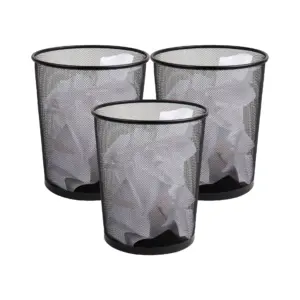 Mind Reader Mesh Trash Can | 16.65L (4.4 gal) | Waste Paper Basket | Round | Office | Metal Mesh | 11.5L x 11.5W x 13.75H | Set of 2 | Black