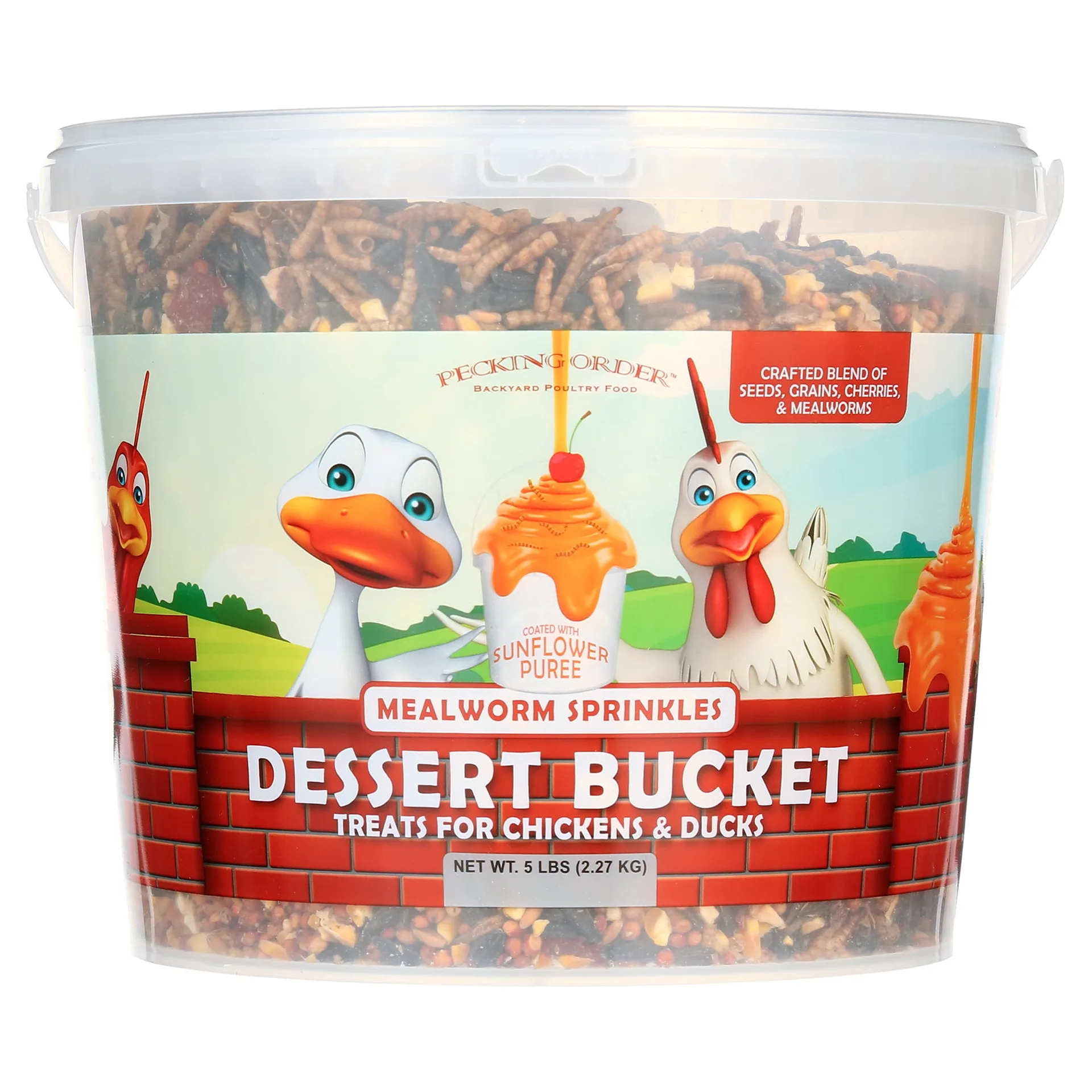 Pecking Order Dessert Bucket with Mealworm bits | 5 lb. for Poultry with Easy-to-Carry Handle
