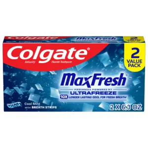 Colgate Max Fresh Toothpaste with Mini Breath Strips | Cool Mint | 6.3oz | 2 Pack