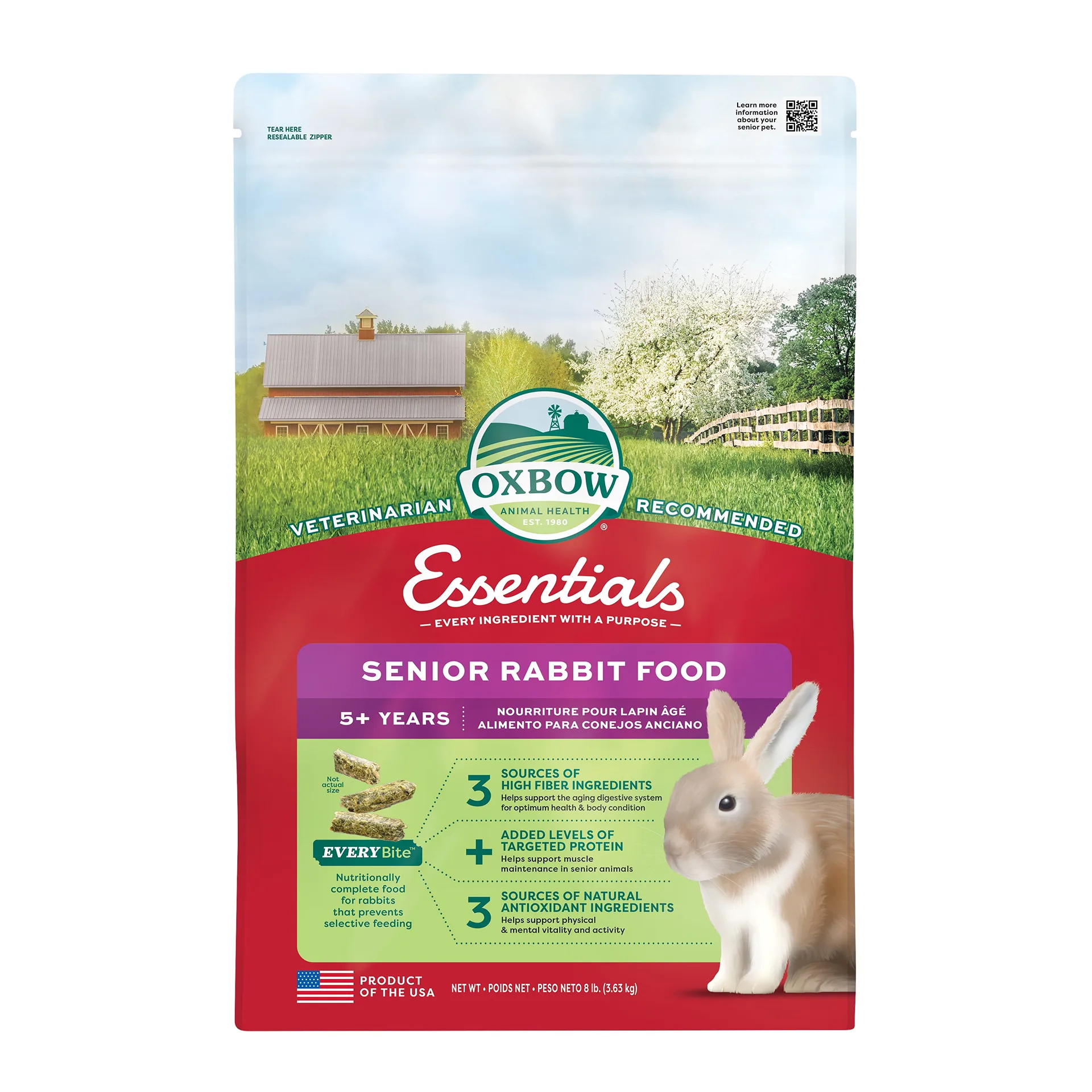 Oxbow Animal Health Essentials Senior Rabbit Food | Dry Pellet | 8lbs