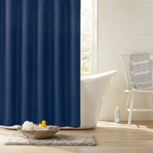 Clorox 100% Polyester Shower Curtain Set with Waterproof PEVA Liner & 12 Metal Hooks (Midnight Blue)