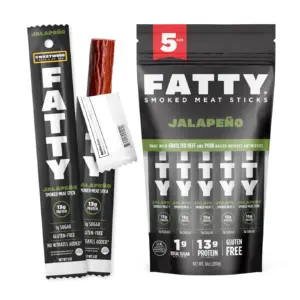 FATTY Meat Sticks | Grass-Fed Beef | High Protein Snack | Camping | Sports | Road Trip | Low Carb | Gluten Free | MSG Free | Nitrate Free | Jalapeno Flavor | 2 Ounce (Pack of 5)