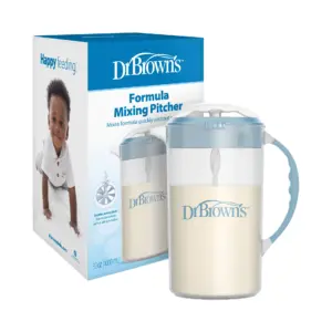 Dr. Brown's Baby Formula Mixing Pitcher | Adjustable Stopper/Locking Lid/No-Drip Spout | Blue 36oz | 1 Pack | Light-Blue