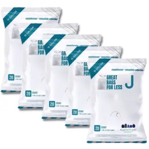 Plasticplace 10-10.5 Gallon Drawstring White Trash Bags Comp. with simplehuman Code J,20 Count/5 Pack | Unscented | 100