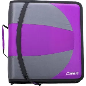 Case-it The Dual 2-Inch-1 Zipper Binder | Two 1.5 Inch D-Rings | Includes Pencil Pouch | Multiple Pockets | 600 Sheet Capacity | Comes with Shoulder Strap | Deep Purple Dual-101 | Pack of 1