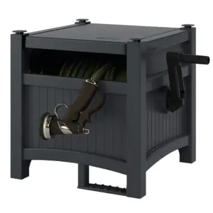 Suncast 100 Foot Slide Trak Hose Hideaway Resin Storage | Cyberspace Grey | 100' (Cyberspace)