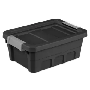 Sterilite 7.5 Gallon Stacker Tote | Durable Plastic Bin with Latch Lid | Black | 1 | 7.5 gal
