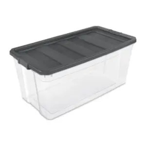 Sterilite 200 Quart Stacker Box | Durable Clear Plastic Bin with Latch Lid | Dark Gray | 3 Count | 200 qt | Single | 1 | Flat Gray | 3 Pack