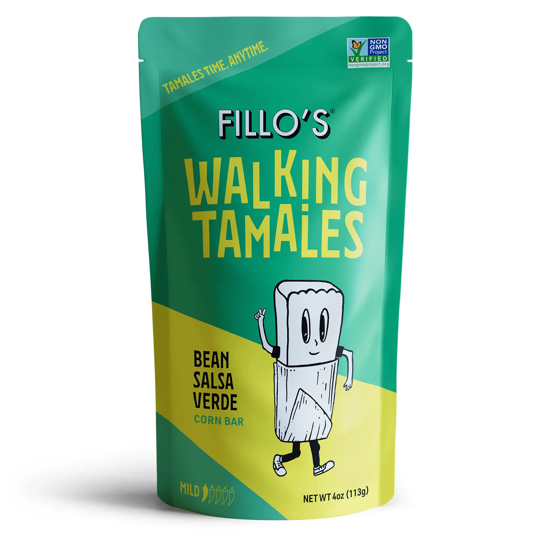 FILLO'S Walking Tamales Bean Salsa Verde Tamale | 4 Ounce Plastic Pouch | (Shelf-Stable) | Single