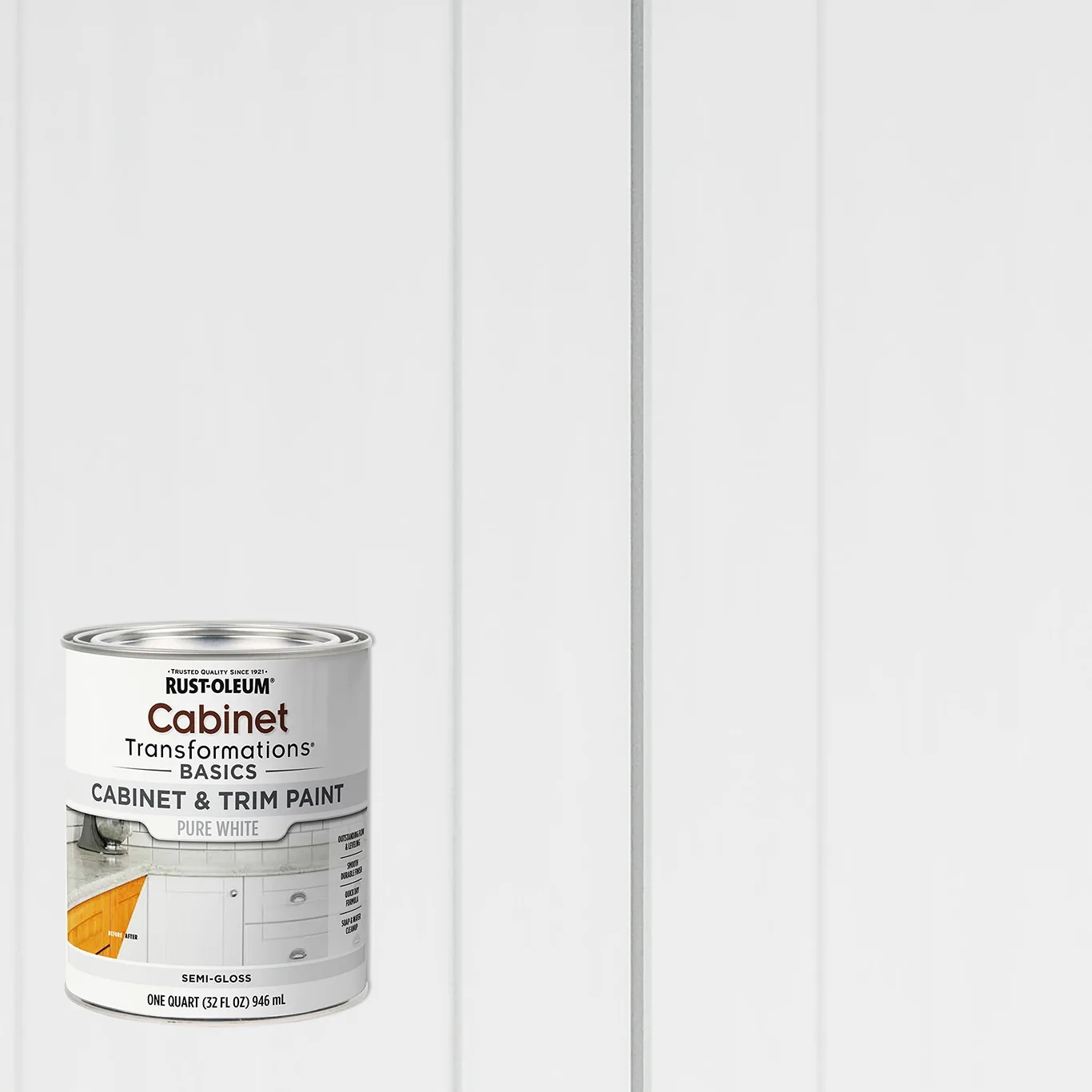 Pure White | Rust-Oleum Transformations Semi-Gloss Cabinet and Trim Paint | Quart | 4 Pack | 1