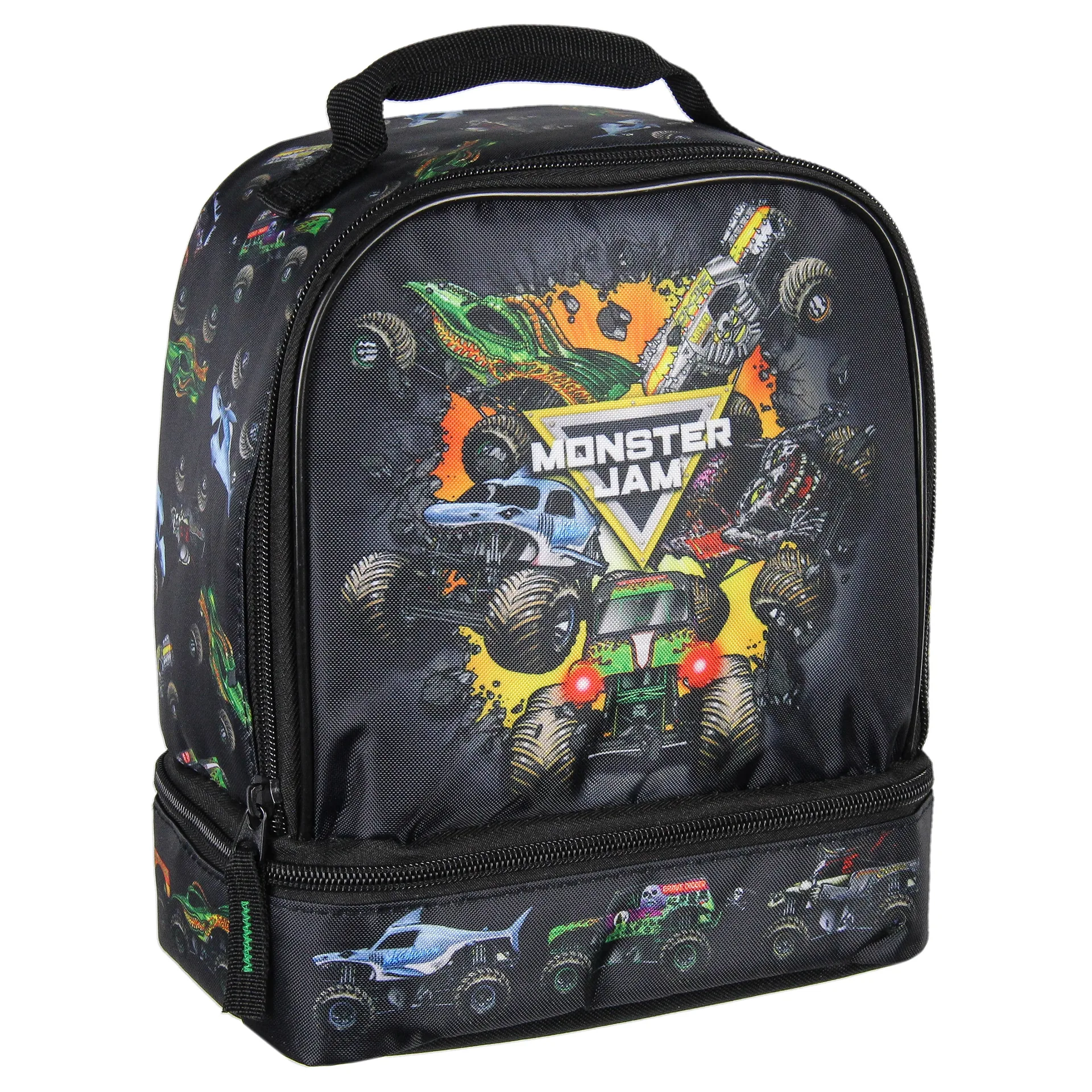 Monster Jam Grave Digger Megalodon Pirate's Curse Dual Compartment Lunch Box Bag (Premium Edition)