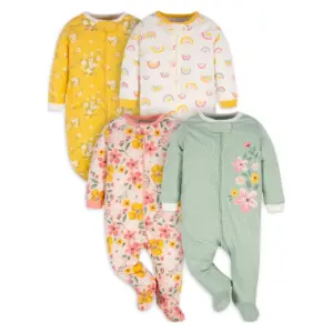 Gerber Baby Girl Sleep 'n Play Footed Pajamas | 4-Pack