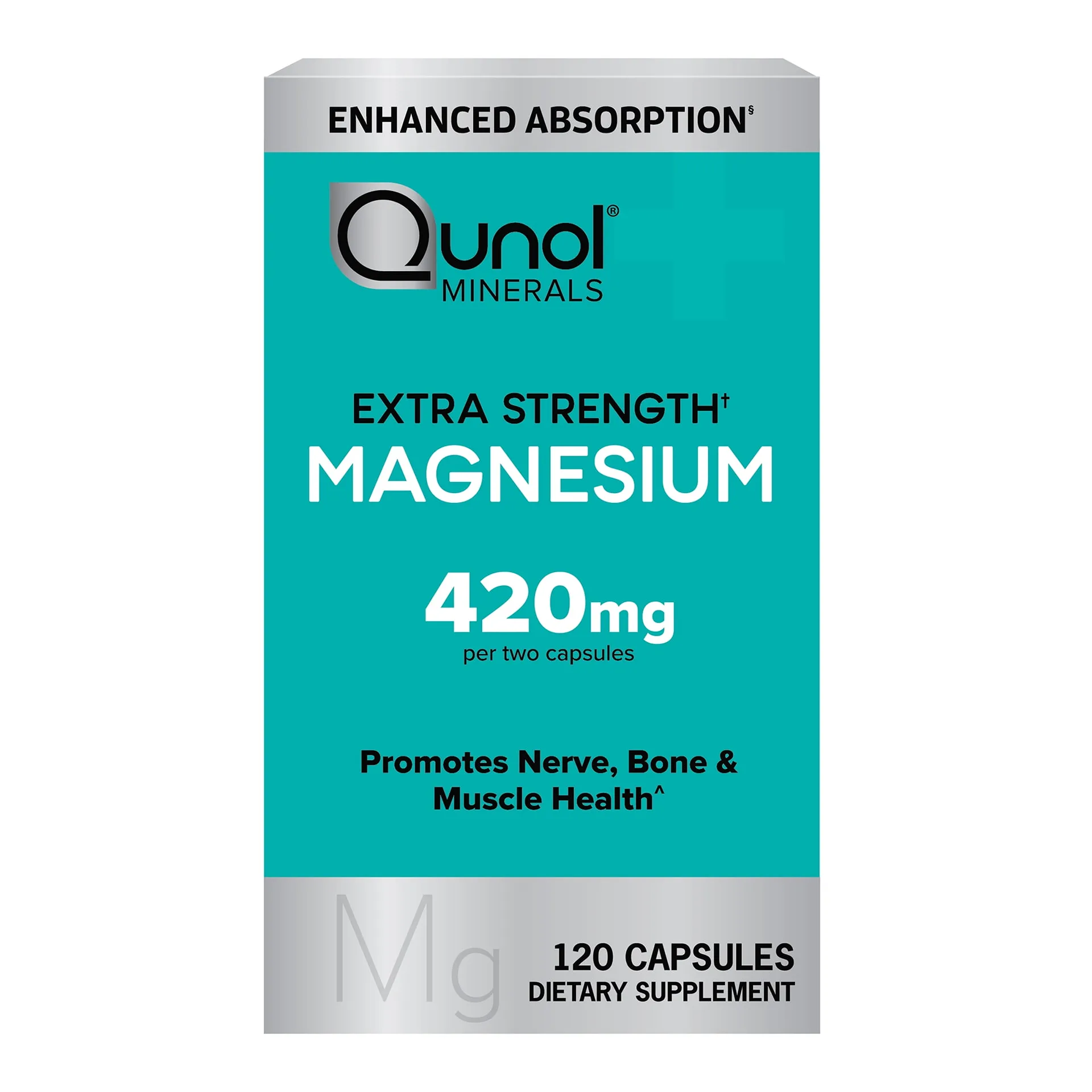 Qunol Magnesium Capsules 420mg | High Absorption Magnesium Supplement | Extra Strength | Bone & Muscle Health Supplement | 120 Count