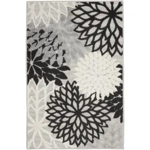 Nourison Aloha Indoor/Outdoor Black White 3' x 5' Area Rug | (3x5)