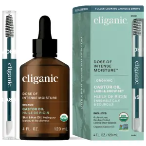 Cliganic Organic Castor Oil with Eyelash Kit | for Eyelashes | Hair and Skin | All Hair Types | Pure | 4oz