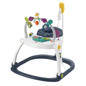 Fisher-Price Baby Bouncer Activity Center Jumperoo SpaceSaver with Lights and Sounds | Astro Kitty | Multicolor