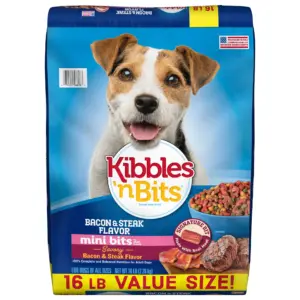 Kibbles ‘n Bits Mini Bits Small Breed Dry Dog Food Savory Bacon and Steak Flavor | (1) 16 lb. Bag | 16 lbs