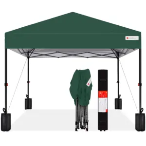 Best Choice Products 8x8ft Easy Setup Pop Up Canopy w/ 1-Button Setup | Wheeled Case | 4 Weight Bags | Dark Green