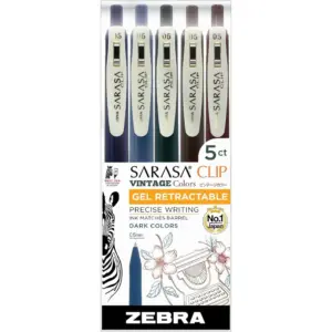 Sarasa Clip Vintage Gel Retractable Pens Dark Colors Assorted 5 Pack (Premium Edition)
