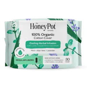 Honey Pot 100% Organic Cotton Cover Cooling Herbal Infusion Regular Liners | 30 Count