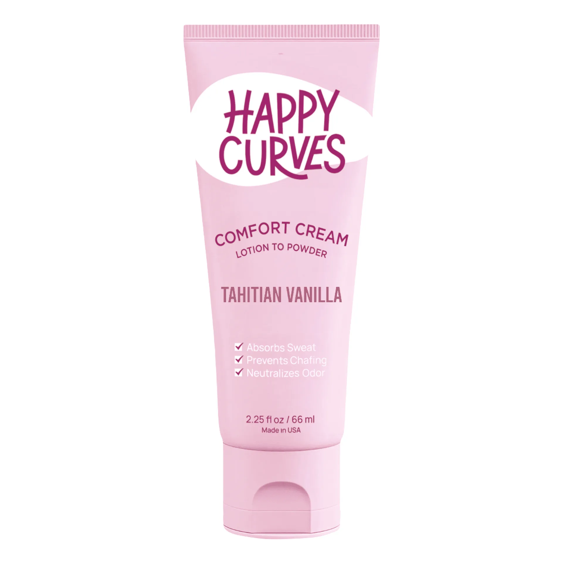 Happy Curves Lotion to Powder | Aluminum Free Anti Chafing Cream for Women | Tahitian Vanilla | 2.25 Ounce