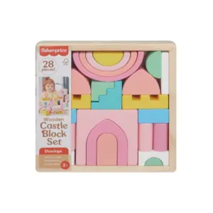 Fisher-Price Wooden Pink Castle Building Block Set | Stacking Pretend Play for Toddlers 2+ | 28 Pieces