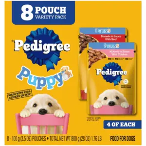 Pedigree Puppy Soft Wet Dog Food Variety Pack | 3.5 Ounce Pouches (8 Pack)