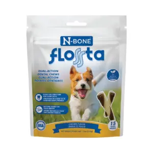 N-Bone FLOSSta Dental Chews for Dogs Natural Chicken Flavor | No Dyes | Grain-Free | Breath Freshening | Plaque and Tartar Control | Digestible Teething Aid 12 Ounce Bag | Made Inch USA