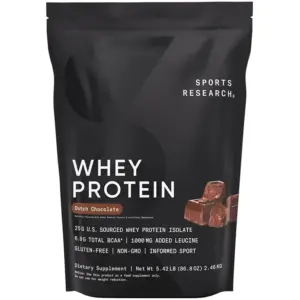Sports Research Whey Protein Isolate Powder | Workout Recovery | 5lb Dutch Chocolate (60 Servings) | Dutch Chocolate | 60 Servings (Pack of 1)