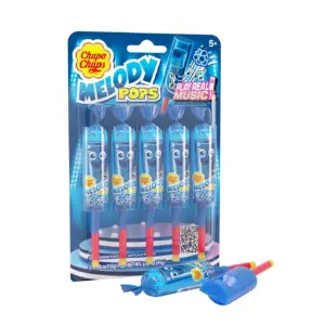 Chupa Chups Melody Pop | Blue Raspberry Flavor | Whistle Lollipops | Individually Wrapped Candy Suckers | 5 Count Pack