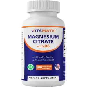 Vitamatic Magnesium Taurate 1500mg per Serving | 180 Vegetarian Capsules (Provides 300 mg of Elemental Magnesium) | Added B6 for Maximum Absorption | Supports Muscle | Joint | & Heart Health*