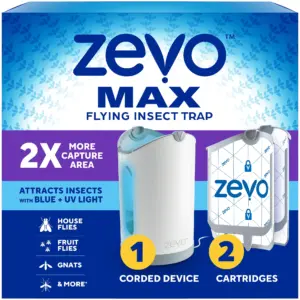 Zevo MAX Flying Insect Trap: Light Trap Catches and Kills House Flies | Fruit Flies | Gnats | and More | 360 Degree Attract and Capture Design (1 Corded Device and 2 Refill Cartridges) | Single