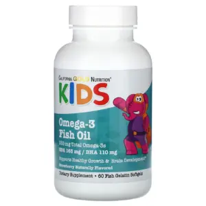 California Gold Nutrition Kids Omega-3 Fish Oil | Natural Strawberry | 60 Fish Gelatin Softgels