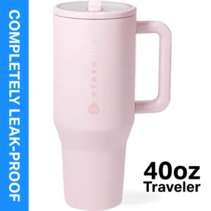 HydroJug Traveler | Water Bottle with Handle and Flip Straw | Fits Inch Cup Holder | Leak Resistant Tumbler-Reusable Insulated Stainless Steel and Rubber Base | Gifts for Women and Men | 40 Ounce | Pink Sand | 40oz
