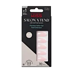 KISS Salon X-tend LED Soft Gel System Press on Nails | Gloria | Beige | Medium Almond | 30 Count | Idol