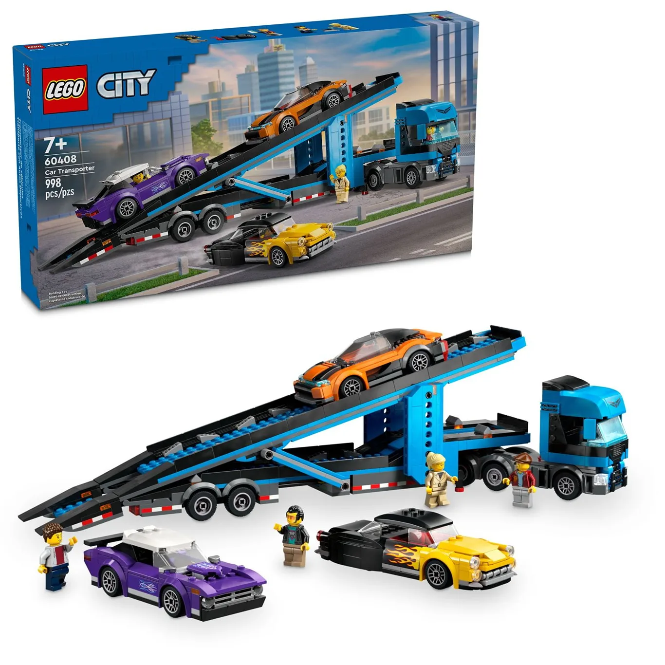 LEGO City Car Transporter Truck with Sports Cars Playset | Car Toy | 4 Vehicle Toys for Ages 7 & up | 60408