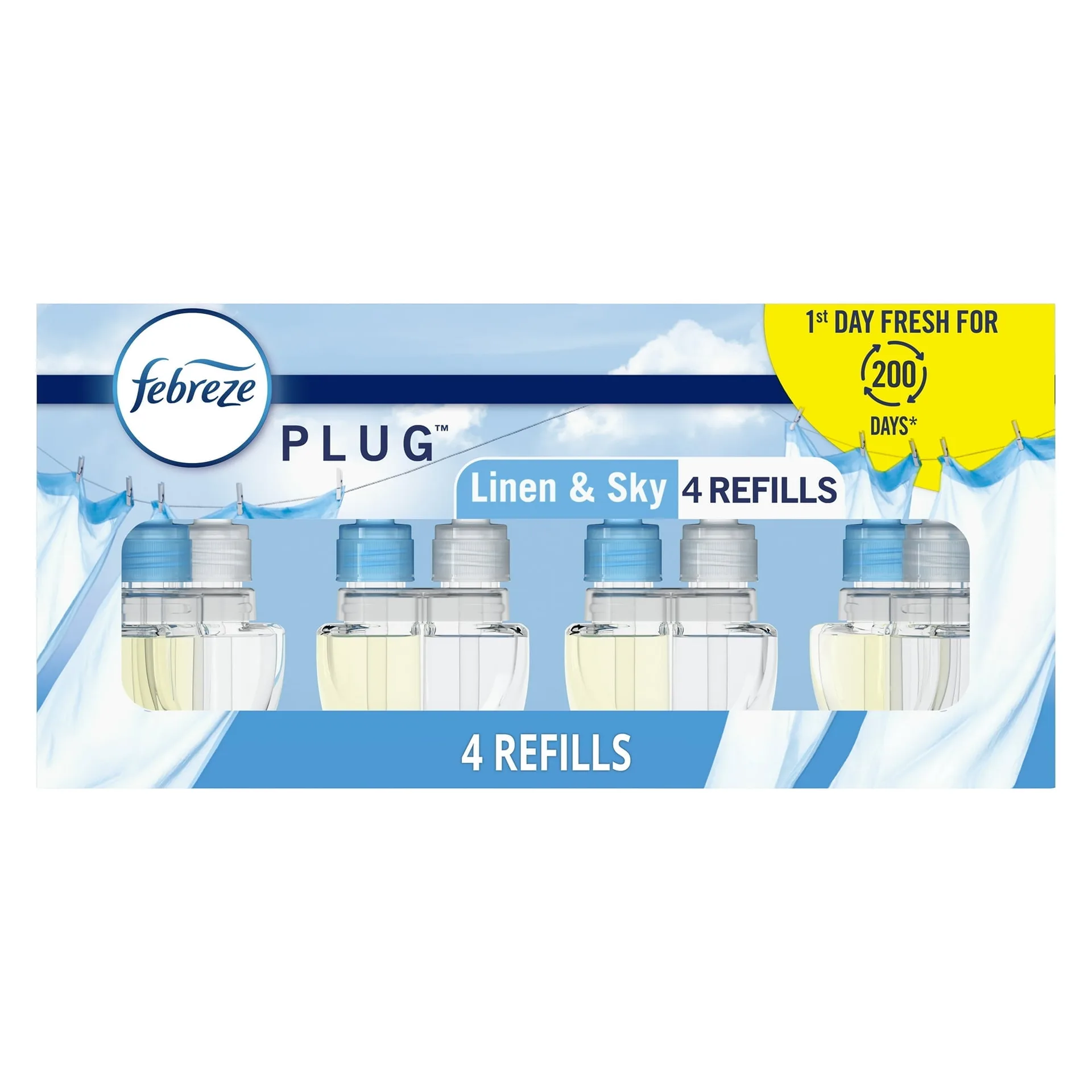 Febreze Plug Quadruple Air Freshener Refills Linen Sky | 3.48 fl Ounce/4pk
