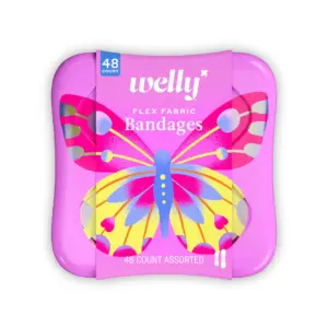 Welly Flex Fabric Bandages | Butterfly Pattern Bravery Badges for Kids | Assorted Sizes | 48 Count