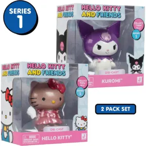 Hello Kitty and Friends 2 Die-Cast Figure 2-Pack | Series 1- Hello Kitty and Kuromi- Officially Licensed Sanrio | Mini Toy Figurines | Hello Kitty Stocking Stuffer Christmas Gift for Kids | Teens | Girls