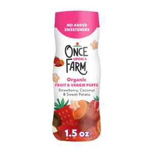 Once Upon a Farm Organic Baby Puffs | Strawberry | Sweet Potato and Coconut | 1.5oz Canister