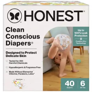 Honest Clean Conscious Diapers | Hypoallergenic and Fragrance Free | Leak Protection | Comfort Dry Technology | Cute Prints | Size 6 | 40 Count