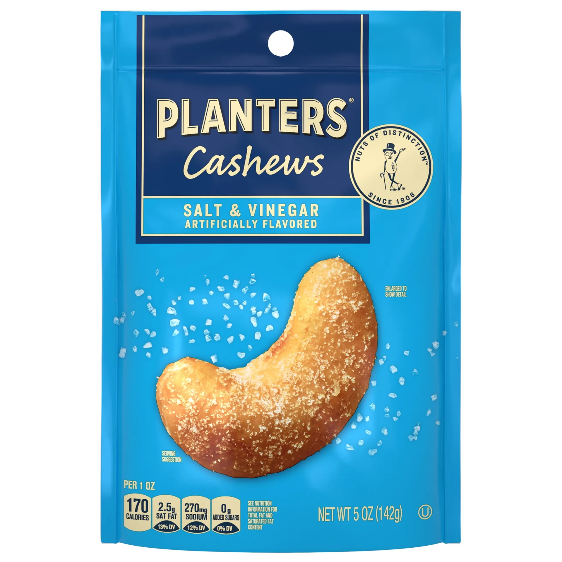 PLANTERS Cashews Salt & Vinegar | Party Snacks | 5 Ounce Resealable Bag