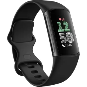 Charge 6 Fitness Tracker with Google apps | Heart Rate on Exercise Equipment | 6-Months Premium Membership Included | GPS | Health Tools and More | Obsidian/Black | One Size (S and L Bands Included)