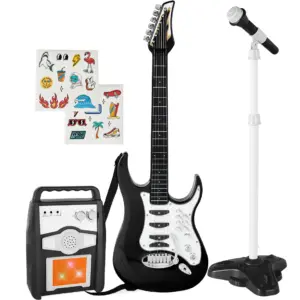 Best Choice Products Kids Electric Musical Guitar Toy Play Set w/ 6 Demo Songs | Whammy Bar | Microphone | Black